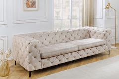 Chesterfield 3-Sitzer Sofa MODERN BAROCK 235cm champagner beige Samt Federkern