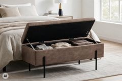 Truhenbank LOFT 100cm antik taupe Microfaser Sitzbank mit Stauraum Metall schwarz