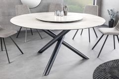 Runder Esstisch SPIN 150cm weiß mit 360° drehbarer Servierplatte Marmor Keramik schwarz