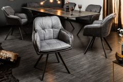 Drehbarer Design Stuhl MR. LOUNGER anthrazit grau Microfaser Flachgewebe mit Armlehne