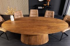 Ovaler Esstisch ART DECO 220cm braun smoked massives Mangoholz mit Säulenfuß