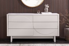 Design Sideboard SAVOY 150cm kaschmir weiß Marmor Keramik mit sechs Schubladen