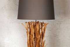 Design Treibholz Stehlampe EUPHORIA 180cm grau mit Leinenschirm