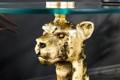 Runder Beistelltisch WILDLIFE PANTHER 60cm gold antik Metall Glas Skulptur handmade