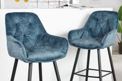 Design Barhocker MILANO petrol Samt Barstuhl mit Lehne Metall schwarz