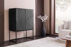 Design Highboard ORBIT 120cm schwarz Mangoholz mit 3D-Front Metall