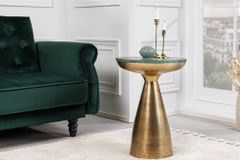 Handgearbeiteter Beistelltisch ELEMENTS 60cm gold grün Marmor rund