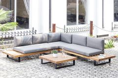 Wetterfestes Gartenlounge Set ST. BARTH 255cm grau natur Akazie Sitzecke inkl. Tisch und Kissen