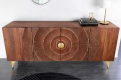 Handgearbeitetes Sideboard GOLDEN SUNSET 180cm braun mit 3D Schnitzereien gold Mangoholz Metallbeine