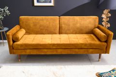 Modernes Schlafsofa COUTURE 200cm senfgelb Microvelours 3-Sitzer Couch mit Schlaffunktion