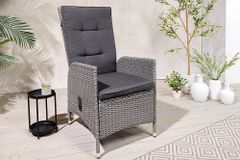Outdoor Gartenstuhl SYLT grau Polyrattan Hochlehner mit Armlehne verstellbar wetterfest