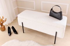 Moderne Truhenbank LOFT 100cm weiß Bouclé Sitzbank mit Stauraum gepolstert schwarz Metall