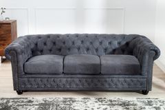 Design 3er Sofa CHESTERFIELD 200cm antik grau Federkern 3-Sitzer Loungesofa