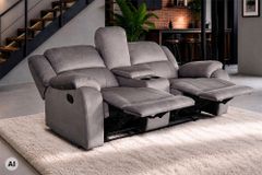 Exklusiver 2er Kinosessel HOLLYWOOD grau hochwertiger Vogue Veloursstoff mit Cupholder