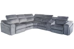 Multifunktionales Ecksofa PRIME 300cm grau Vogue Seiden Samtstoff Relaxfunktion