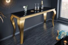 Eleganter Konsolentisch MODERN BAROCK 145cm schwarz gold Opalglas Edelstahlbeine