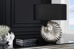 Design Tischlampe SHELL 60cm silber schwarz Metall Stoffschirm maritim