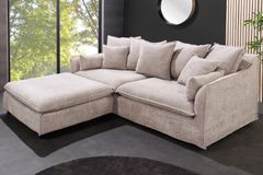 Großer Hocker HEAVEN 100cm champagner beige Bouclé Polsterhocker Federkern