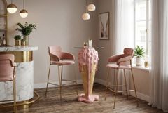 Einzigartiger Bartisch ICE CREAM 105cm beige rosa runde Tischplatte Glas handmade