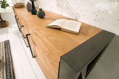 Massivholz Sideboard THOR 200cm mit Schubladen natur Wildeiche geölt Metall schwarz