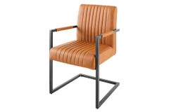 Moderner Freischwinger Stuhl BIG ASTON Echtleder vintage cognac Taschenfederkern Metall