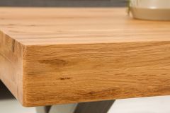 Massivholz Couchtisch THOR 110cm Wildeiche geölt X-Gestell Metall anthrazit Industrial Design