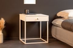 Industrial Beistelltisch SLIM LINE 50cm weiß Metall mit Schublade Nachttisch