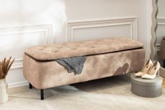 Extravagante Polsterbank EN VOGUE 120cm beige Samt mit Stauraum schwarze Metallbeine