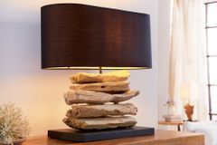 Handgearbeitete Treibholz Lampe RIVERINE 55cm schwarz Leinenschirm Tischleuchte