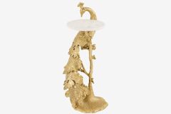 Runder Beistelltisch WILDLIFE PEACOCK 75cm gold antik weiß Metall Marmor Pfauen-Skulptur