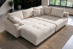 Ecksofa KENT 220cm champagner beige Chenille inkl. Hocker Federkern Wohnlandschaft