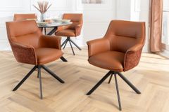 Drehbarer Stuhl LE GRAND cognac Echtleder Strukturstoff schwarzes Metallgestell
