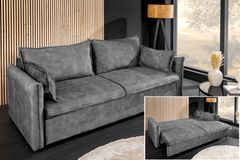 XXL Sofa mit Schlaffunktion APARTMENT grau Samt inkl. Bettkasten und Kissen