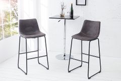 Design Barhocker DJANGO vintage grau Microfaser mit Lehne Eisengestell schwarz