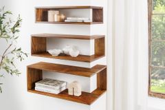 Massives 3er Set Wandregale SURREAL 65cm braun stone finish Außenecke Sheesham