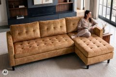 Ecksofa STOCKHOLM 220cm senfgelb Samtstoff Federkern 3-Sitzer-Sofa