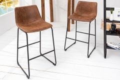 Design Barhocker DJANGO vintage braun Microfaser mit Lehne Eisengestell schwarz