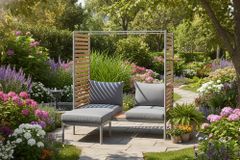 Outdoor Balkonlounge 2-Sitzer COCOONING anthrazit Aluminium Holz mit Hocker wetterfest