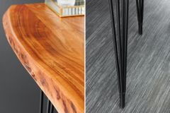 Massivholz Bartisch MAMMUT 140cm natur Akazie Baumkante Metall schwarz Hairpin Legs