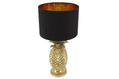 Handgefertigte Tischlampe PINEAPPLE 50cm gold schwarz Ananas-Design mit Stoffschirm