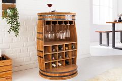 Vintage Weinregal BODEGA 90cm natur Mangoholz Barschrank Fass für 15 Flaschen