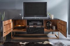 Massives TV-Lowboard SCORPION 160cm schwarz Mangoholz aufwendige 3D Schnitzereien