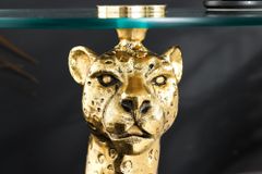Runder Beistelltisch WILDLIFE PANTHER 60cm gold antik Metall Glas Skulptur handmade