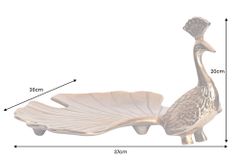 Handgefertigte Servierplatte WILDLIFE PEACOCK 40cm gold Metall Pfauen-Skulptur
