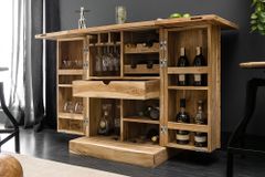 Handgearbeiteter Barschrank MOSAICO 130cm Akazie Massivholz 3D Effekt