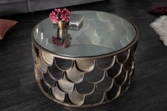 Runder Couchtisch ABSTRACT 60cm antik messing Metall Glas Industrial Fischschuppen Design