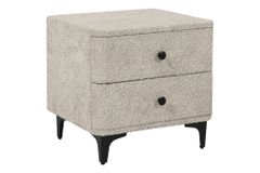 Moderner Nachttisch ART DECO 45cm greige Bouclé mit Schubladen schwarz Metall