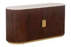 Massives Sideboard GATSBY 120cm braun Mangoholz gold Metall weiße Marmorplatte