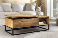 Höhenverstellbarer Couchtisch MAKASSAR FUNCTION 110cm natur cream finish Mangoholz massiv