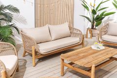 Wetterfestes Gartenlounge Set ROPE natur beige Akazienholz Aluminium inkl. Tisch Sitzpolster